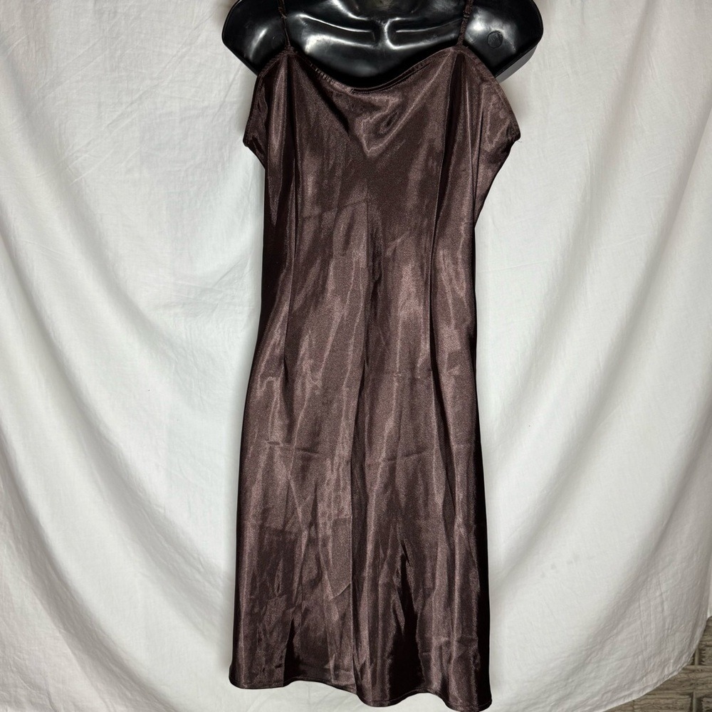 Dark Chocolate Brown Satin Slip Dress Adjustable With Spaghetti Straps - Picture 4 of 6